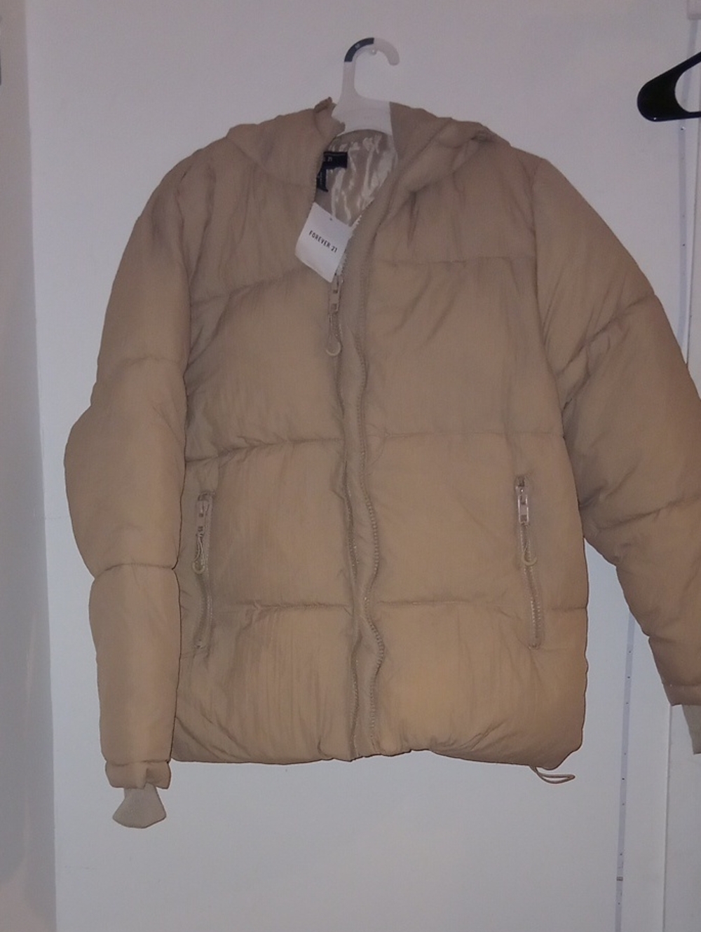 Forever 21 Tan Beige Hooded Puffer Jacket - Mens